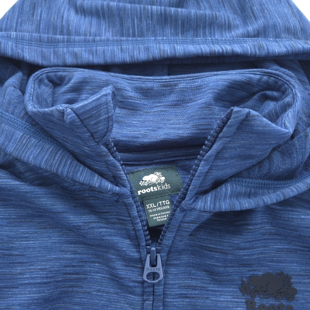 Roots Kids Blue Zip Up Hoodie size XXL 13-14 - Picture 3 of 14